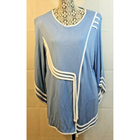 Fluide Paris Vintage 80s Womens Blue Knix Blouse Pullover Flowing Top Size XL - Picture 1 of 8